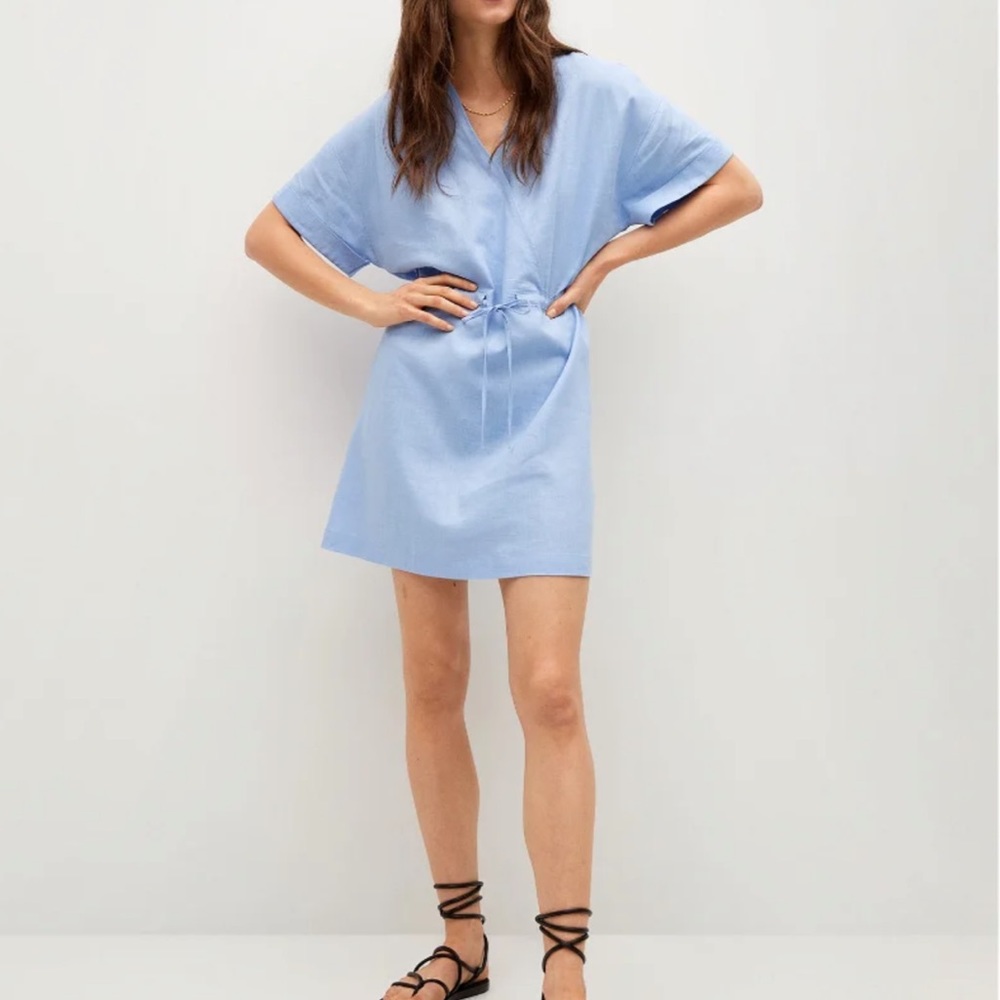 MNGO linen wrap blue dress size 4